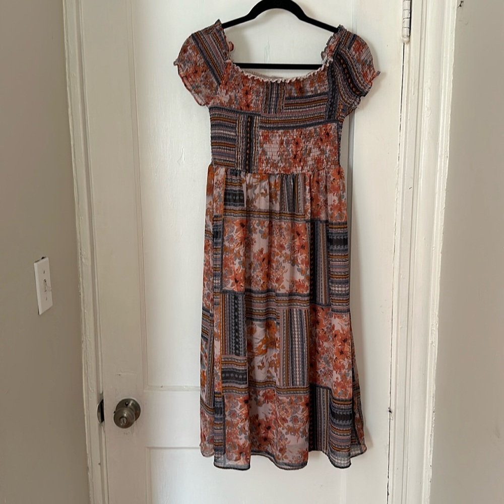 Target (Xhilaration) sz small midi dress, orange and light blue detail